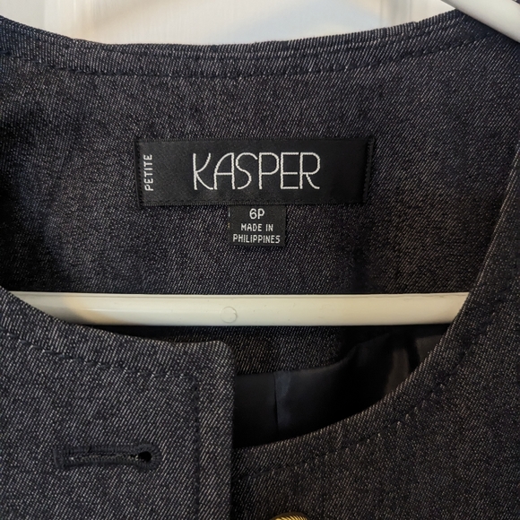 Kasper Dark Grey Cotton Blend Stretchy Jean Gold Gold Anchor Button Blazer (6P) - Picture 10 of 13